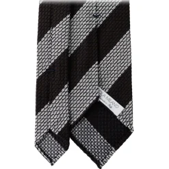Viola Milano Ties & Bow Ties-- Classic Stripe 3-Fold Grenadine Tie - Brown/White - Handmade in Italy - Luxury Exclusive Collection - Avvenice