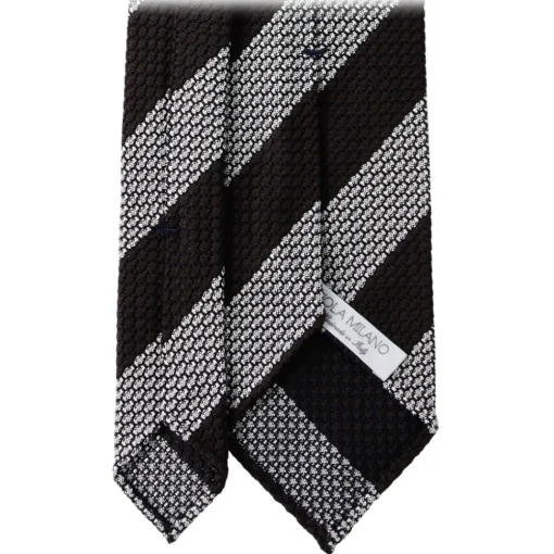 Viola Milano Ties & Bow Ties-- Classic Stripe 3-Fold Grenadine Tie - Brown/White - Handmade in Italy - Luxury Exclusive Collection - Avvenice