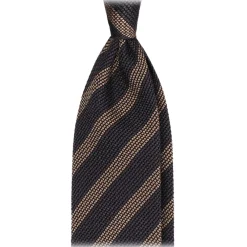Viola Milano Ties & Bow Ties-- Classic Stripe 3-Fold Grenadine Tie - Charcoal Navy/Taupe - Handmade in Italy - Luxury Exclusive Collection - Avvenice