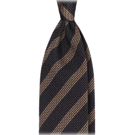 Viola Milano Ties & Bow Ties-- Classic Stripe 3-Fold Grenadine Tie - Charcoal Navy/Taupe - Handmade in Italy - Luxury Exclusive Collection - Avvenice