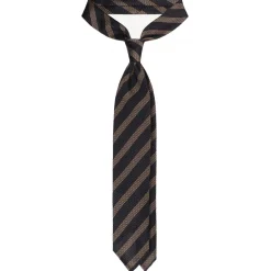 Viola Milano Ties & Bow Ties-- Classic Stripe 3-Fold Grenadine Tie - Charcoal Navy/Taupe - Handmade in Italy - Luxury Exclusive Collection - Avvenice