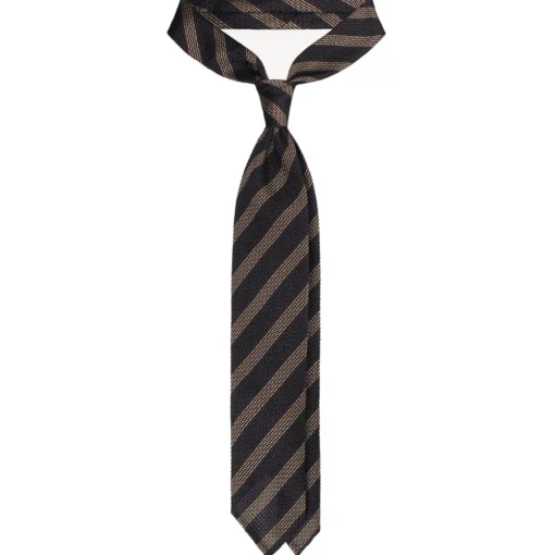 Viola Milano Ties & Bow Ties-- Classic Stripe 3-Fold Grenadine Tie - Charcoal Navy/Taupe - Handmade in Italy - Luxury Exclusive Collection - Avvenice