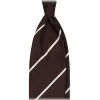 Viola Milano Ties & Bow Ties-- Classic Stripe Selftipped Woven Silk Jacquard Tie - Brown/White - Handmade in Italy - Luxury Exclusive Collection - Avvenice