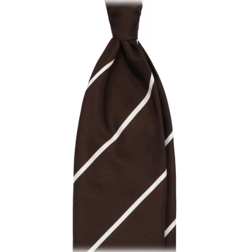 Viola Milano Ties & Bow Ties-- Classic Stripe Selftipped Woven Silk Jacquard Tie - Brown/White - Handmade in Italy - Luxury Exclusive Collection - Avvenice
