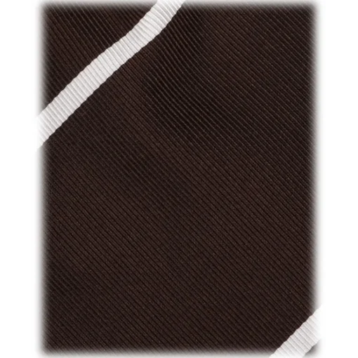 Viola Milano Ties & Bow Ties-- Classic Stripe Selftipped Woven Silk Jacquard Tie - Brown/White - Handmade in Italy - Luxury Exclusive Collection - Avvenice