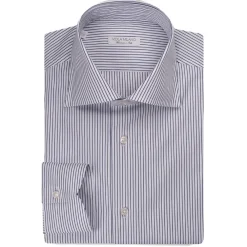 Viola Milano Shirts-- Classic Stripe Cut-Away Collar Dress Shirt - Midnight/White - Handmade in Italy - Luxury Exclusive Collection - Avvenice