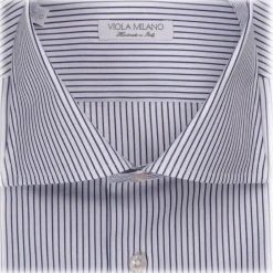 Viola Milano Shirts-- Classic Stripe Cut-Away Collar Dress Shirt - Midnight/White - Handmade in Italy - Luxury Exclusive Collection - Avvenice
