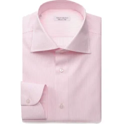 Viola Milano Shirts-- Classic Stripe Cut-Away Collar Dress Shirt - Pink/White - Handmade in Italy - Luxury Exclusive Collection - Avvenice