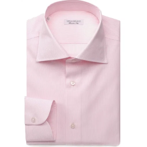 Viola Milano Shirts-- Classic Stripe Cut-Away Collar Dress Shirt - Pink/White - Handmade in Italy - Luxury Exclusive Collection - Avvenice