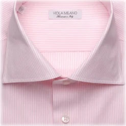 Viola Milano Shirts-- Classic Stripe Cut-Away Collar Dress Shirt - Pink/White - Handmade in Italy - Luxury Exclusive Collection - Avvenice