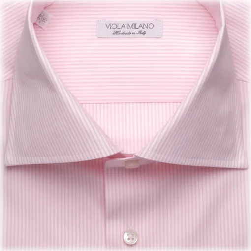 Viola Milano Shirts-- Classic Stripe Cut-Away Collar Dress Shirt - Pink/White - Handmade in Italy - Luxury Exclusive Collection - Avvenice