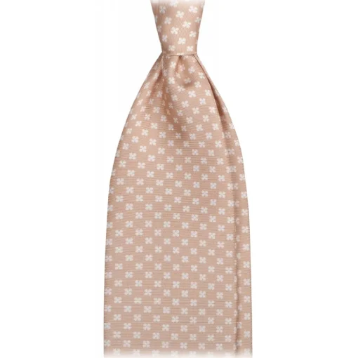 Viola Milano Ties & Bow Ties-- Clover Floral Selftipped Italian Silk Tie - Sand - Handmade in Italy - Luxury Exclusive Collection - Avvenice