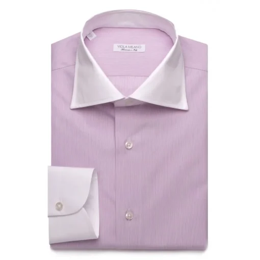 Viola Milano Shirts-- Contrast Collar Shirt - Viola and White - Handmade in Italy - Luxury Exclusive Collection - Avvenice