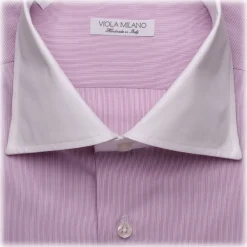 Viola Milano Shirts-- Contrast Collar Shirt - Viola and White - Handmade in Italy - Luxury Exclusive Collection - Avvenice