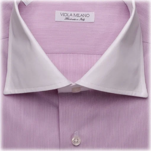Viola Milano Shirts-- Contrast Collar Shirt - Viola and White - Handmade in Italy - Luxury Exclusive Collection - Avvenice