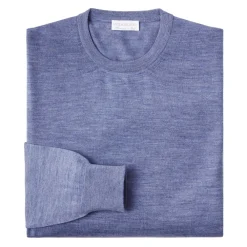 Viola Milano Knitwears-- Crew-Neck Merino Jumper - Sea Blue - Handmade in Italy - Luxury Exclusive Collection - Avvenice