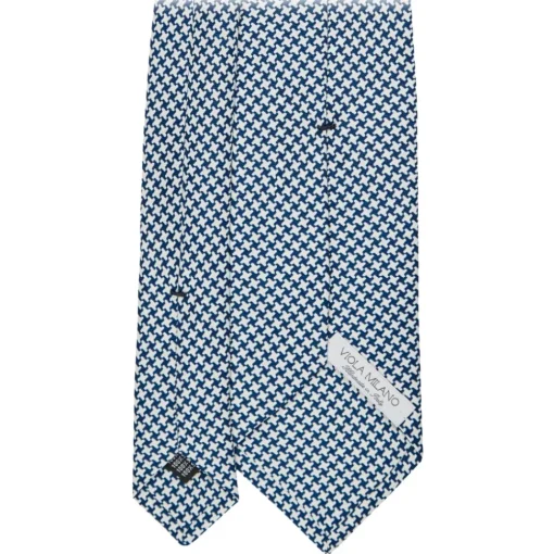 Viola Milano Ties & Bow Ties-- Cross Pattern Selftipped Silk Tie - Navy/White - Handmade in Italy - Luxury Exclusive Collection - Avvenice