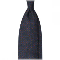 Viola Milano Ties & Bow Ties-- Diamond Floral Handprinted Ancient Madder Silk Tie - Sea - Made in Italy - Luxury Exclusive Collection - Avvenice