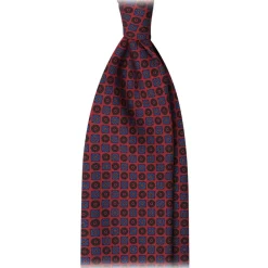 Viola Milano Ties & Bow Ties-- Diamond Floral Handprinted Ancient Madder Silk Tie - Red - Made in Italy - Luxury Exclusive Collection - Avvenice
