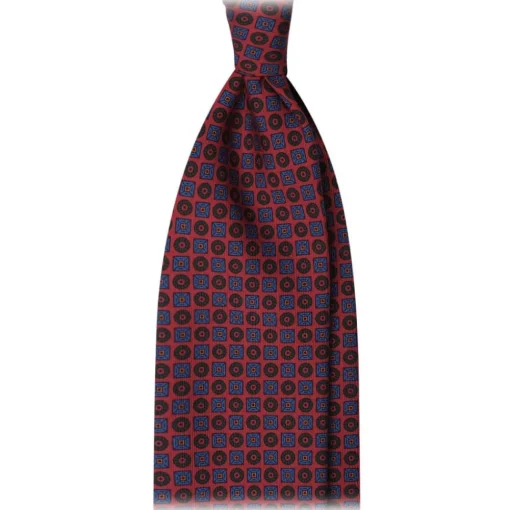 Viola Milano Ties & Bow Ties-- Diamond Floral Handprinted Ancient Madder Silk Tie - Red - Made in Italy - Luxury Exclusive Collection - Avvenice