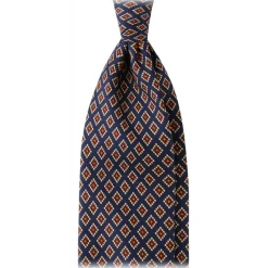 Viola Milano Ties & Bow Ties-- Diamond Pattern 3-Fold Handprinted Selftipped Silk Tie - Navy - Handmade in Italy - Luxury Exclusive Collection - Avvenice