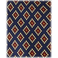 Viola Milano Ties & Bow Ties-- Diamond Pattern 3-Fold Handprinted Selftipped Silk Tie - Navy - Handmade in Italy - Luxury Exclusive Collection - Avvenice