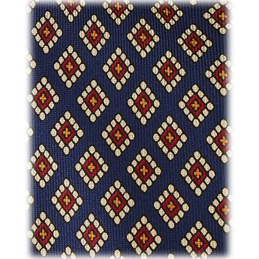 Viola Milano Ties & Bow Ties-- Diamond Pattern 3-Fold Handprinted Selftipped Silk Tie - Navy - Handmade in Italy - Luxury Exclusive Collection - Avvenice