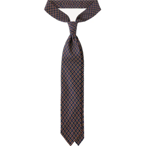 Viola Milano Ties & Bow Ties-- Diamond Pattern 3-Fold Handprinted Selftipped Silk Tie - Navy - Handmade in Italy - Luxury Exclusive Collection - Avvenice