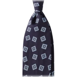 Viola Milano Ties & Bow Ties-- Diamond Pattern Handrolled Woven Silk Tie - Navy/Sea - Handmade in Italy - Luxury Exclusive Collection - Avvenice