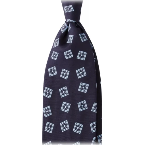 Viola Milano Ties & Bow Ties-- Diamond Pattern Handrolled Woven Silk Tie - Navy/Sea - Handmade in Italy - Luxury Exclusive Collection - Avvenice