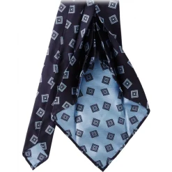 Viola Milano Ties & Bow Ties-- Diamond Pattern Handrolled Woven Silk Tie - Navy/Sea - Handmade in Italy - Luxury Exclusive Collection - Avvenice