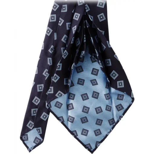 Viola Milano Ties & Bow Ties-- Diamond Pattern Handrolled Woven Silk Tie - Navy/Sea - Handmade in Italy - Luxury Exclusive Collection - Avvenice