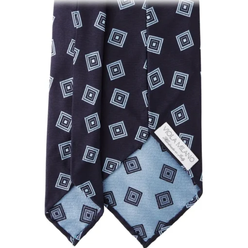 Viola Milano Ties & Bow Ties-- Diamond Pattern Handrolled Woven Silk Tie - Navy/Sea - Handmade in Italy - Luxury Exclusive Collection - Avvenice