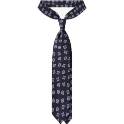 Viola Milano Ties & Bow Ties-- Diamond Pattern Handrolled Woven Silk Tie - Navy/Sea - Handmade in Italy - Luxury Exclusive Collection - Avvenice