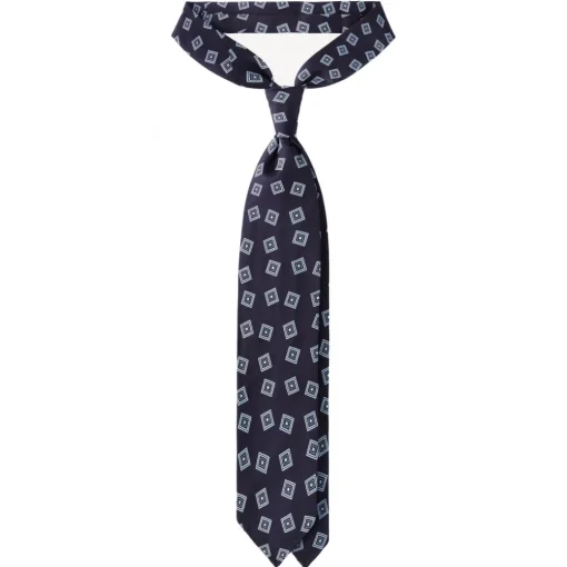 Viola Milano Ties & Bow Ties-- Diamond Pattern Handrolled Woven Silk Tie - Navy/Sea - Handmade in Italy - Luxury Exclusive Collection - Avvenice