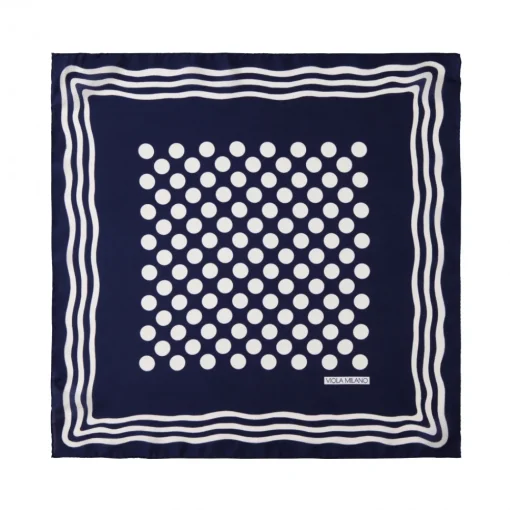 Viola Milano Ties & Bow Ties-- Dot Wave Silk Pocket Square - Navy and White - Handmade in Italy - Luxury Exclusive Collection - Avvenice