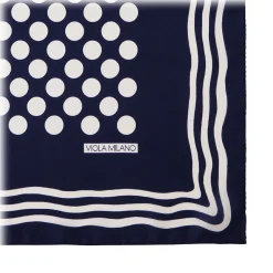 Viola Milano Ties & Bow Ties-- Dot Wave Silk Pocket Square - Navy and White - Handmade in Italy - Luxury Exclusive Collection - Avvenice