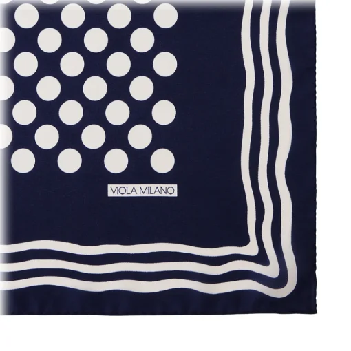 Viola Milano Ties & Bow Ties-- Dot Wave Silk Pocket Square - Navy and White - Handmade in Italy - Luxury Exclusive Collection - Avvenice