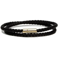 Viola Milano Bracelets-- Double Braided Italian Leather Bracelet - Black - Handmade in Italy - Luxury Exclusive Collection - Avvenice