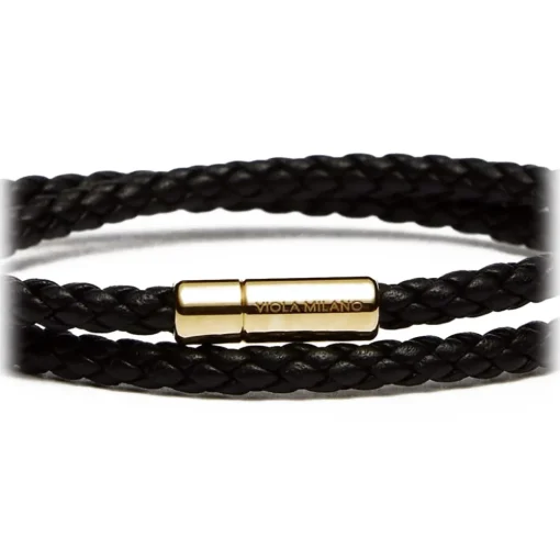 Viola Milano Bracelets-- Double Braided Italian Leather Bracelet - Black - Handmade in Italy - Luxury Exclusive Collection - Avvenice
