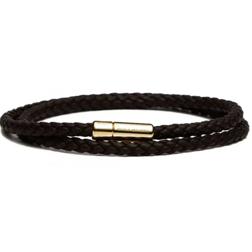 Viola Milano Bracelets-- Double Braided Italian Leather Bracelet Gold Clasp - Brown - Handmade in Italy - Luxury Exclusive Collection - Avvenice