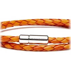 Viola Milano Bracelets-- Double Braided Italian Leather Bracelet - Orange Mix - Handmade in Italy - Luxury Exclusive Collection - Avvenice