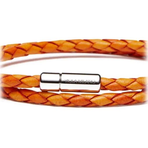 Viola Milano Bracelets-- Double Braided Italian Leather Bracelet - Orange Mix - Handmade in Italy - Luxury Exclusive Collection - Avvenice