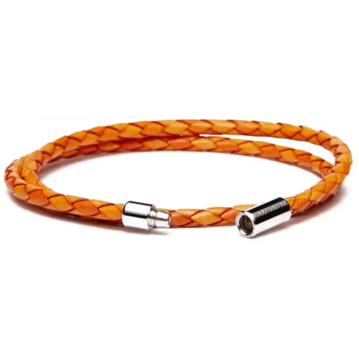 Viola Milano Bracelets-- Double Braided Italian Leather Bracelet - Orange Mix - Handmade in Italy - Luxury Exclusive Collection - Avvenice