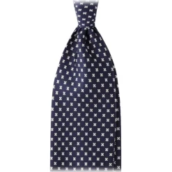 Viola Milano Ties & Bow Ties-- Floral Pattern Selftipped Italian Silk Tie - Navy/White - Handmade in Italy - Luxury Exclusive Collection - Avvenice