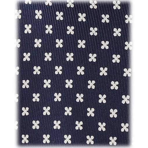Viola Milano Ties & Bow Ties-- Floral Pattern Selftipped Italian Silk Tie - Navy/White - Handmade in Italy - Luxury Exclusive Collection - Avvenice