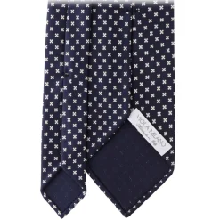 Viola Milano Ties & Bow Ties-- Floral Pattern Selftipped Italian Silk Tie - Navy/White - Handmade in Italy - Luxury Exclusive Collection - Avvenice