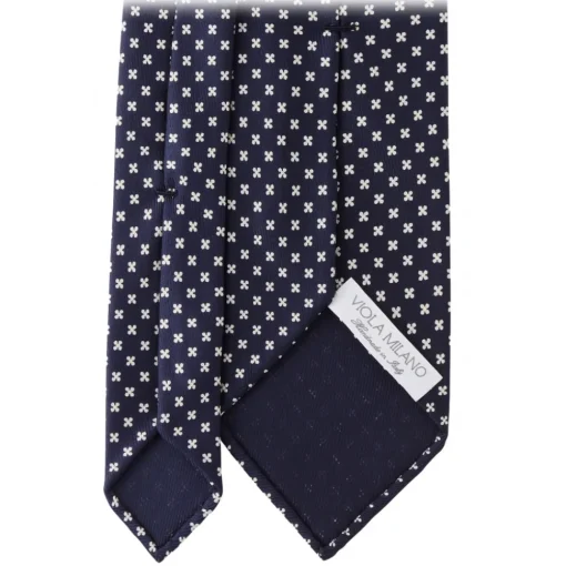 Viola Milano Ties & Bow Ties-- Floral Pattern Selftipped Italian Silk Tie - Navy/White - Handmade in Italy - Luxury Exclusive Collection - Avvenice