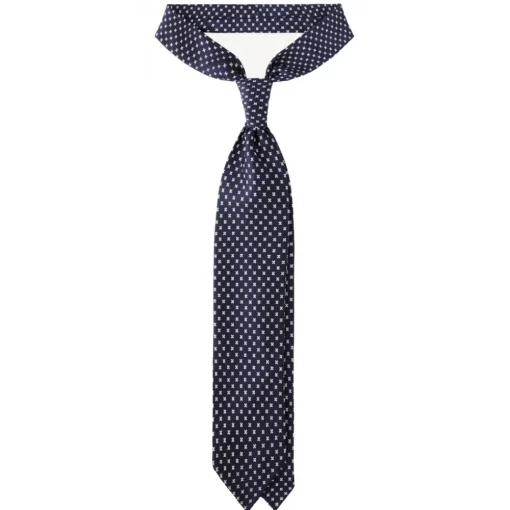 Viola Milano Ties & Bow Ties-- Floral Pattern Selftipped Italian Silk Tie - Navy/White - Handmade in Italy - Luxury Exclusive Collection - Avvenice