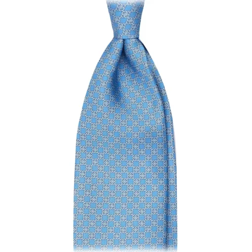 Viola Milano Ties & Bow Ties-- Grid Chain Selftipped Italian Silk Tie - Light Blue - Handmade in Italy - Luxury Exclusive Collection - Avvenice